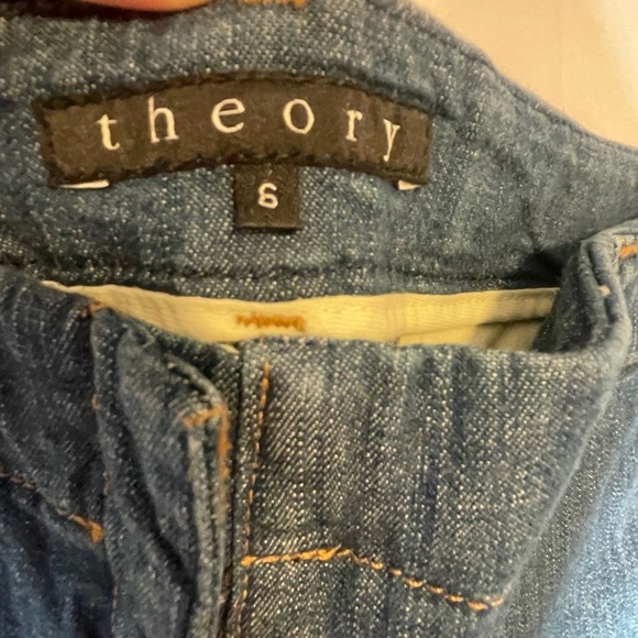 Theory Straight Wide Leg Flare Denim Trousers Jeans Womens 6 Blue Cotton Stretch - Picture 9 of 16
